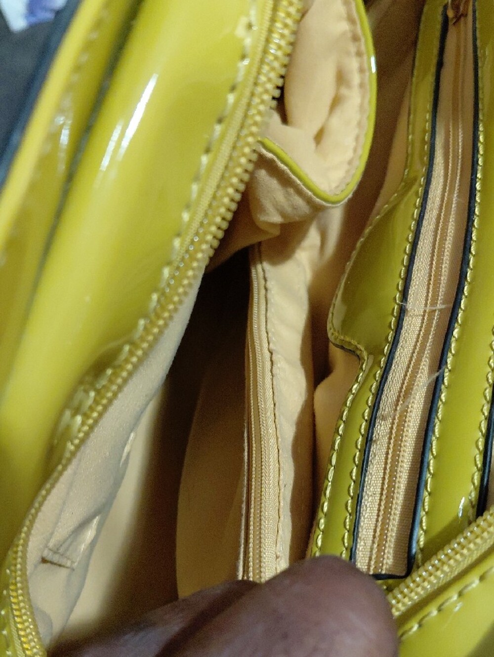 Glossy Lime Green Patent Tote Bag with Gold Accent Big Is Good  No Scath - Picture 6 of 6